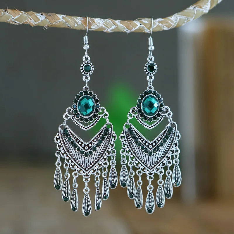 Vintage Mehrfarbige Kristall Strass Böhmische Ohrringe Für Frauen Ethnische Gypsy Geometrische Quaste Layered Boho Statement Ohrringe