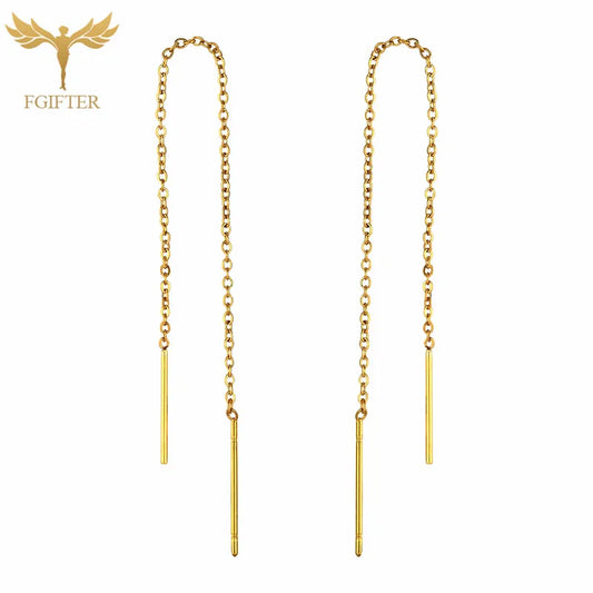 Goldene Kettenohrringe für Frauen und Mädchen, Edelstahl-Glieder, Doppel-Piercing-Ohrschmuck, langer Faden, Quaste, baumelnde Ohrringe