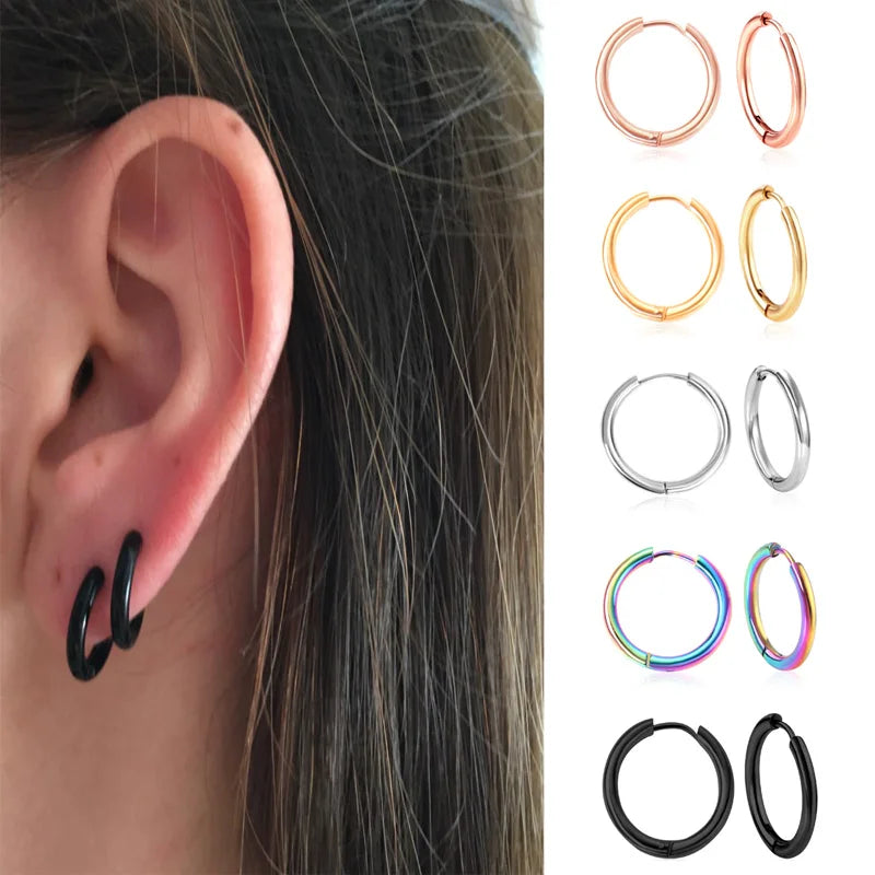 LUXUKISSKIDS Creolen, 1 Paar, Anti-Allergie, für Damen/Herren, Huggie, rund, Aretes, klein, Servies Natura, Stahlkreis-Clips, koreanisch