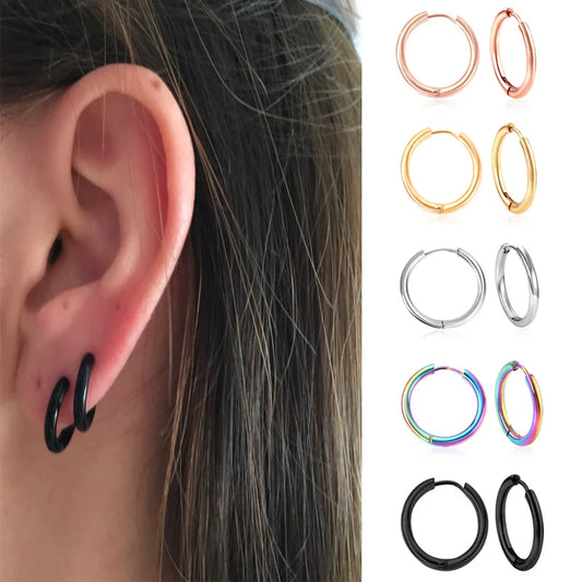 LUXUKISSKIDS Creolen, 1 Paar, Anti-Allergie, für Damen/Herren, Huggie, rund, Aretes, klein, Servies Natura, Stahlkreis-Clips, koreanisch