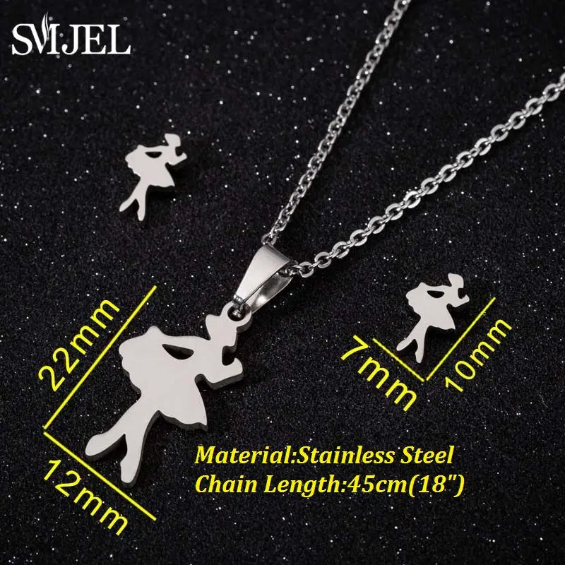 Tanzen Ballett Frauen Mädchen Ohrring Mode Ballerina Halsketten Gold Farbe Edelstahl Schmuck Set Zubehör Club Sport Geschenk
