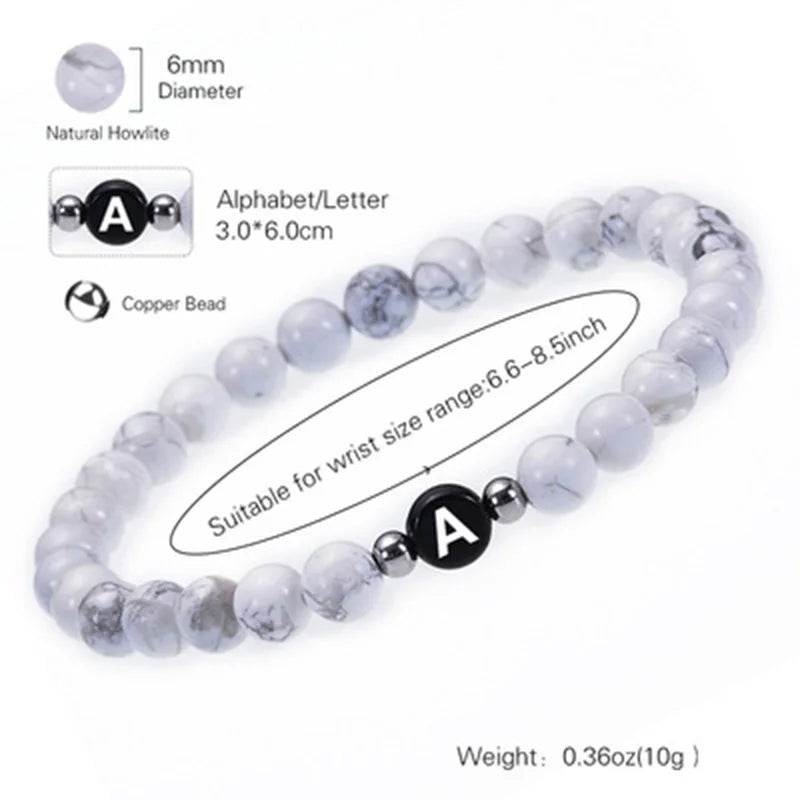 Armband, schwarze und weiße Perle, 26 Buchstaben, Armband für frohes neues Jahr, Geschenk