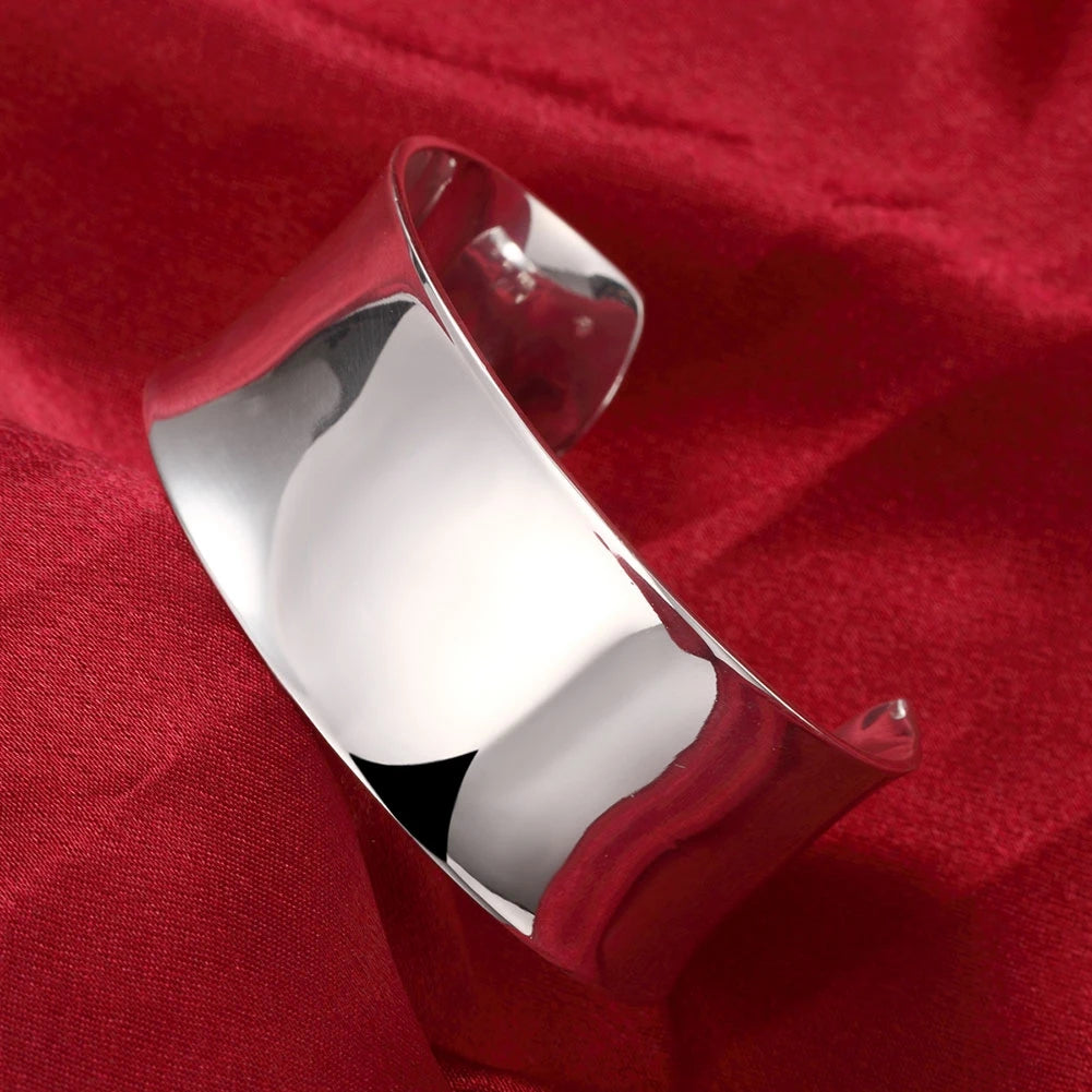 Hochwertiges Armband aus 925er-Sterlingsilber, glatte, breite Armreifen, Manschettenarmband für Damen, modische Hochzeitsaccessoires, Party-Geschenkschmuck
