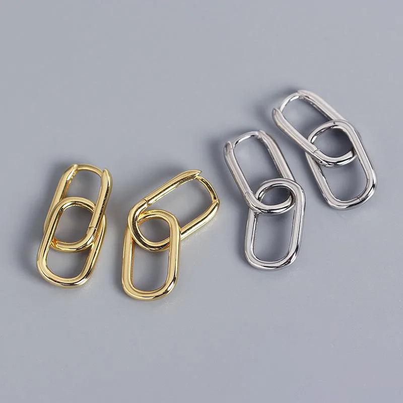 Authentische geometrische ovale Creolen aus 925er-Sterlingsilber für Damen, einfache abnehmbare Ohrringe im Metallstil für Damen E-073
