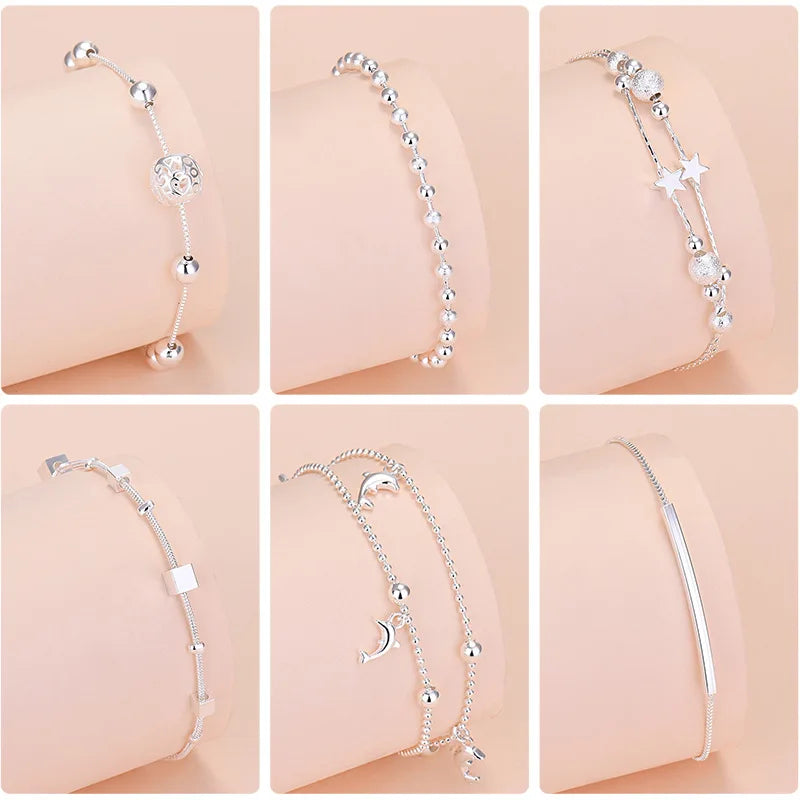 Charm-Armband aus 925er-Sterlingsilber mit Glücksperlen für Damen, Kette, runde Armreifen, modischer Luxus-Qualitätsschmuck, Weihnachtsaccessoires