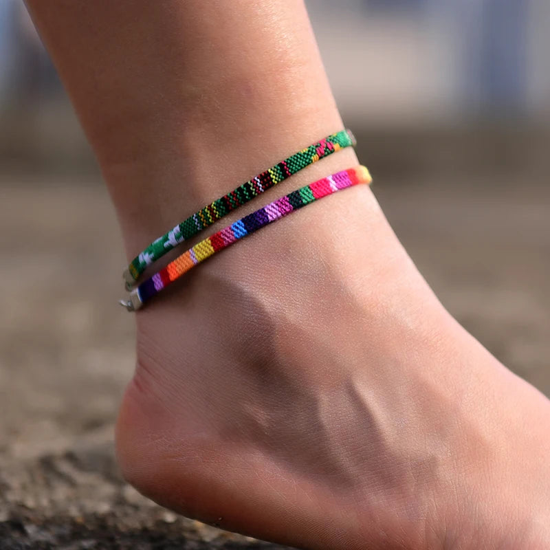 2 Teile/los Böhmische Fußkettchen für Männer und Frauen Handgemachte Seil Freundschaft Strand Barfuß Armband auf der Bein Kette Boho Fuß Schmuck