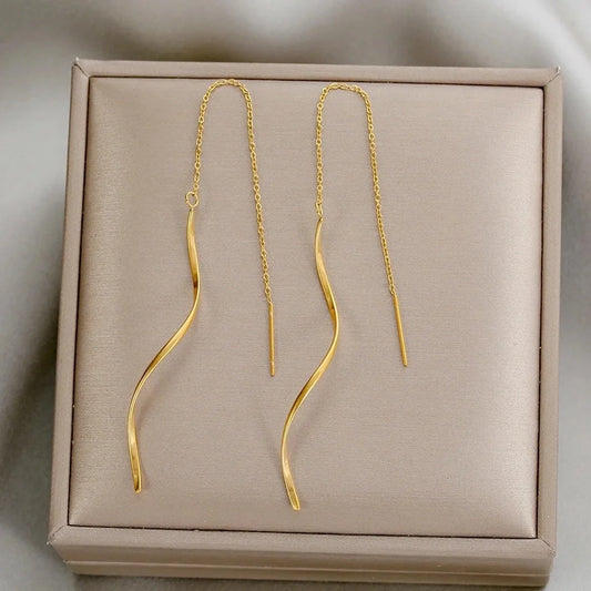 316L Edelstahl Lange Quaste Ohrringe Für Frauen Elegante Einfache Gold Farbe Tropfen Ohrring Stilvolle Schmuck Persönlichkeit Geschenk