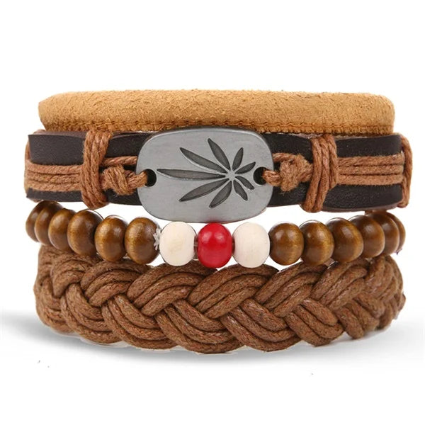 IFMIA Vintage Multi-Schicht Blatt Leder Armbänder für Männer Mode Handgemachte Holz Perlen Geflochtene Wrap Armband Schmuck Geschenk 2019 neue