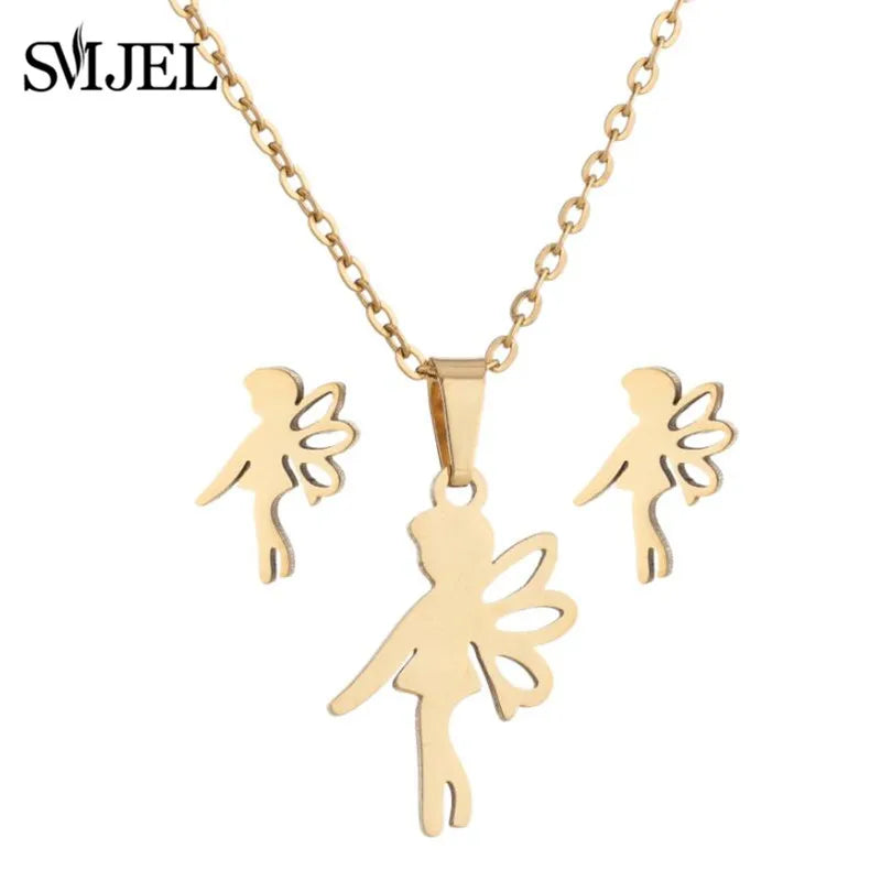 Tanzen Ballett Frauen Mädchen Ohrring Mode Ballerina Halsketten Gold Farbe Edelstahl Schmuck Set Zubehör Club Sport Geschenk