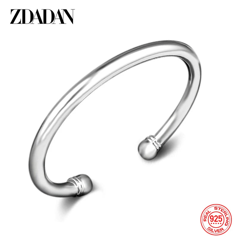 Zdadan Sterling Silber einfache Doppel perlen offene Manschette Armband & Armreif für Frauen Hochzeits schmuck Party Geschenke