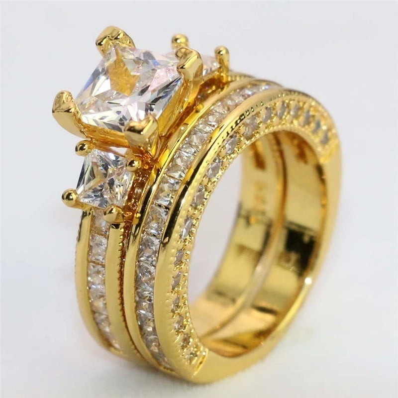 Charme Gold-Farbe Paar Ringe-männer Edelstahl Drachen Muster Ringe frauen Weiß Zirkon Ring Set braut Hochzeit Schmuck