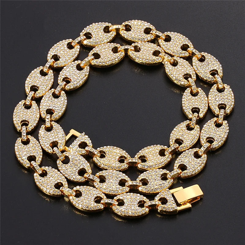 Iced Out Kaffeebohne Strasssteine Punk Miami Kubanische Halsband Halskette Armband Statement Hip Hop Große klobige dicke Kette Halskette