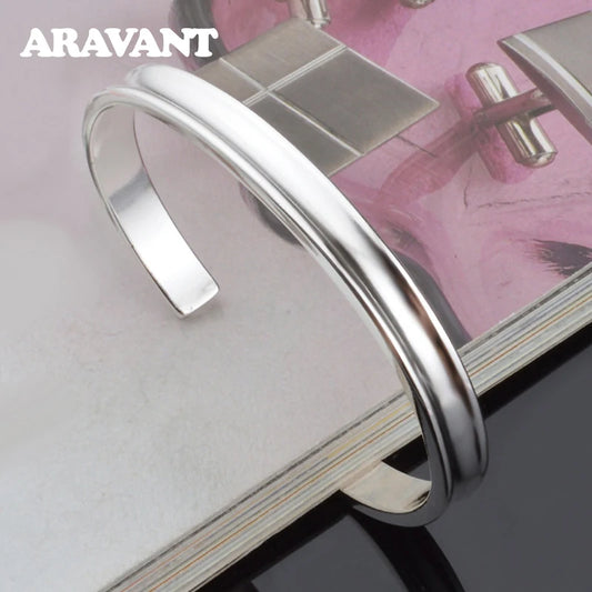 Aravant 925 Silber 8 mm glatte offene Manschette Armband Armreif für Männer Frauen Modeschmuck Party Geschenke