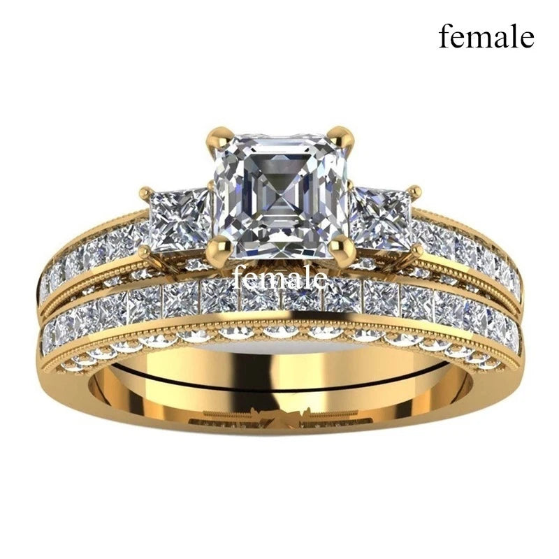 Charme Gold-Farbe Paar Ringe-männer Edelstahl Drachen Muster Ringe frauen Weiß Zirkon Ring Set braut Hochzeit Schmuck