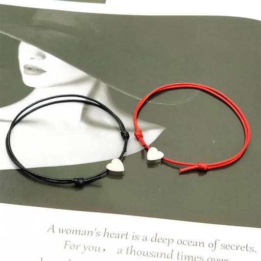 2 stücke goldene silberne Farbe Glück Armband rot schwarz weiß Farbe Seil Armband verstellbare Liebe Herz Paar Armband Großhandel