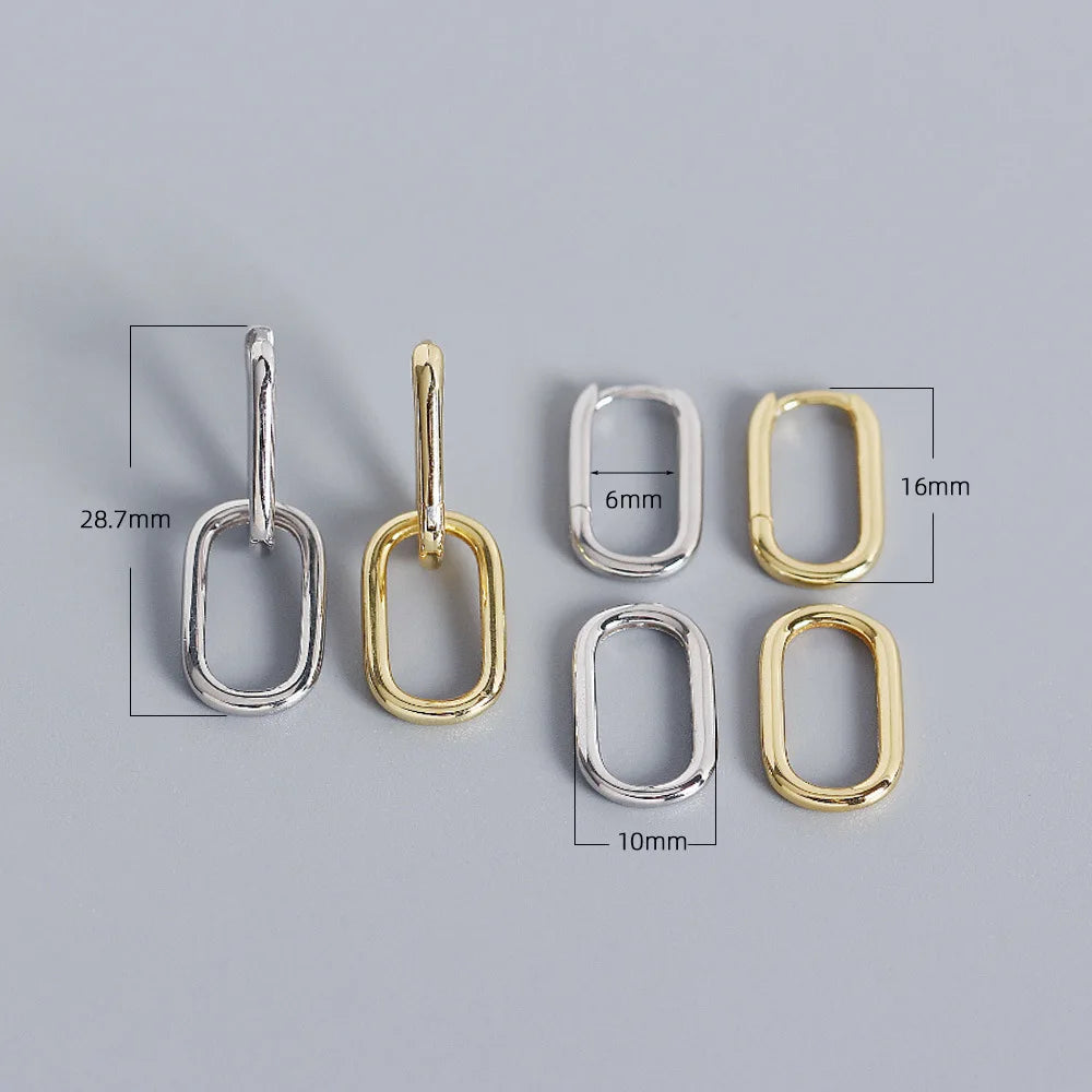 Authentische geometrische ovale Creolen aus 925er-Sterlingsilber für Damen, einfache abnehmbare Ohrringe im Metallstil für Damen E-073