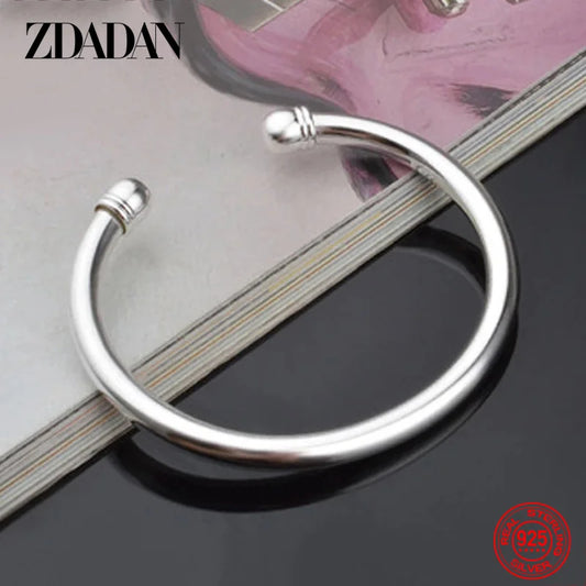 Zdadan Sterling Silber einfache Doppel perlen offene Manschette Armband & Armreif für Frauen Hochzeits schmuck Party Geschenke