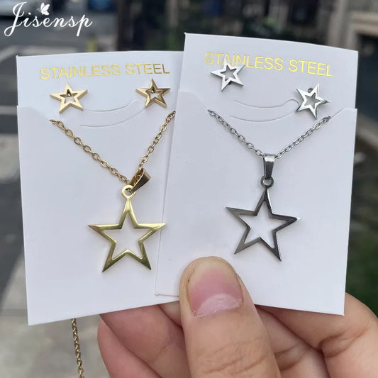 100% Tiny Star Edelstahl Anhänger Halsketten für Frauen Geburtstag Schmuck Einfache Crescent Moon Ohrringe Schmuck Dropshipping