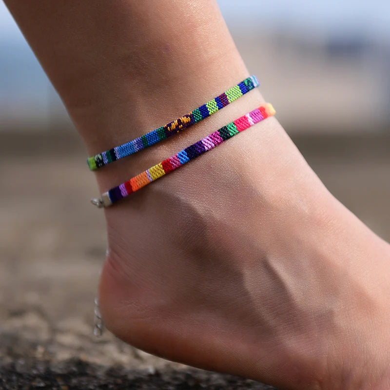 2 Teile/los Böhmische Fußkettchen für Männer und Frauen Handgemachte Seil Freundschaft Strand Barfuß Armband auf der Bein Kette Boho Fuß Schmuck