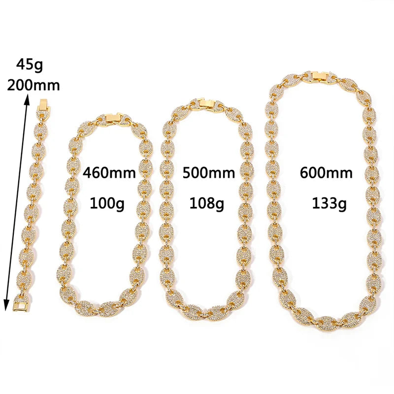 Iced Out Kaffeebohne Strasssteine Punk Miami Kubanische Halsband Halskette Armband Statement Hip Hop Große klobige dicke Kette Halskette