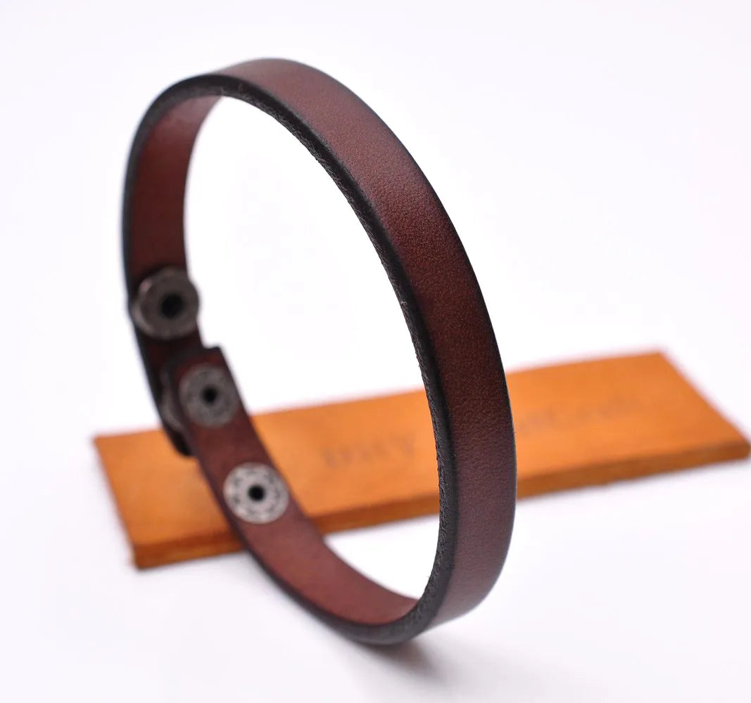 Mode einfach cool echtes Leder Armband Manschette Armband Snap Unisex Braun