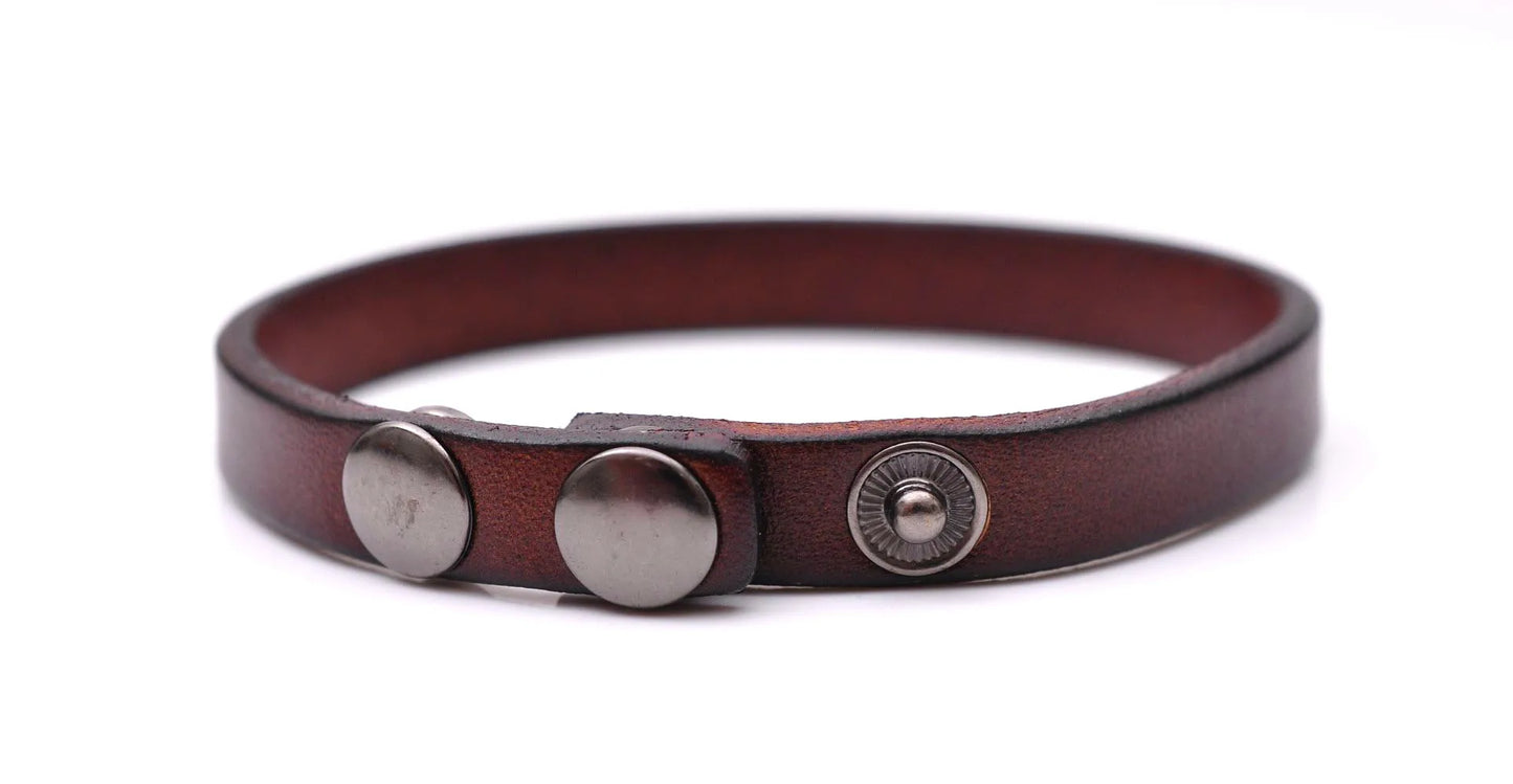 Mode einfach cool echtes Leder Armband Manschette Armband Snap Unisex Braun