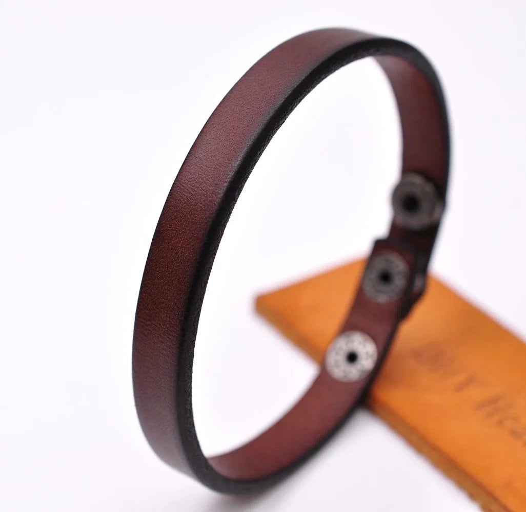 Mode einfach cool echtes Leder Armband Manschette Armband Snap Unisex Braun