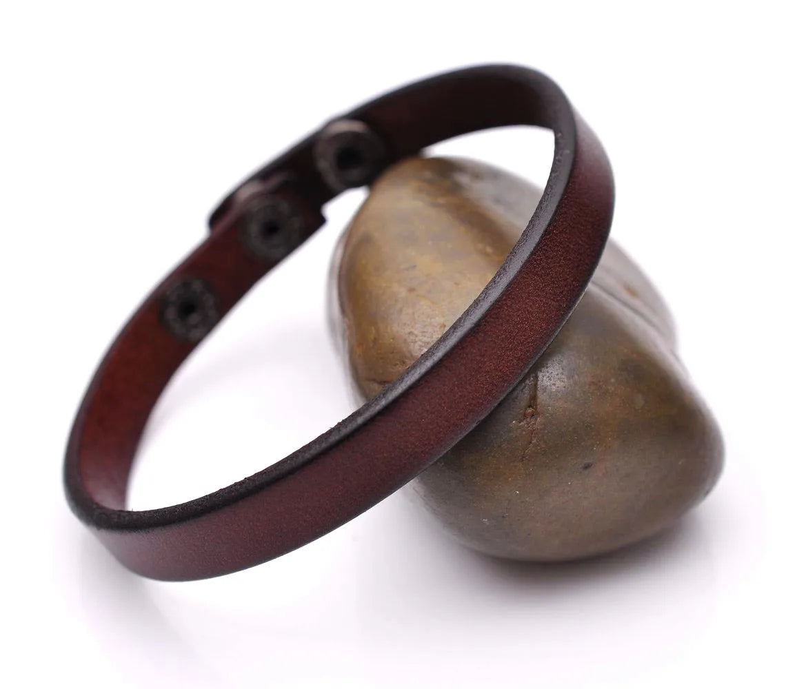 Mode einfach cool echtes Leder Armband Manschette Armband Snap Unisex Braun