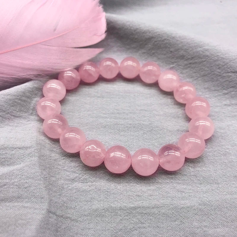 Großhandel Rosa Rose Pulver Kristall Quarz Naturstein Streche Armband Elastische Schnur Pulserase Schmuck Perlen Liebhaber Frau Geschenk