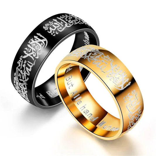 Heißer Muslim Allah Shahada Schwarz/Gold Ringe Für Frauen Männer Schmuck Islam Arabisch Gott Messager Muhammad Gott Koran Nahen östlichen Ring