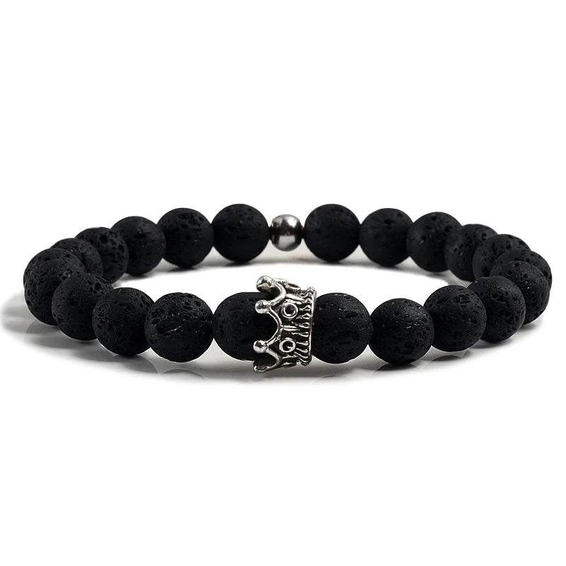Charme Naturstein Schmuck Perlen Armbänder Paar Schwarze Krone Armband Männer mit Kupfer Perlen Armreif Frauen pulsera dorada