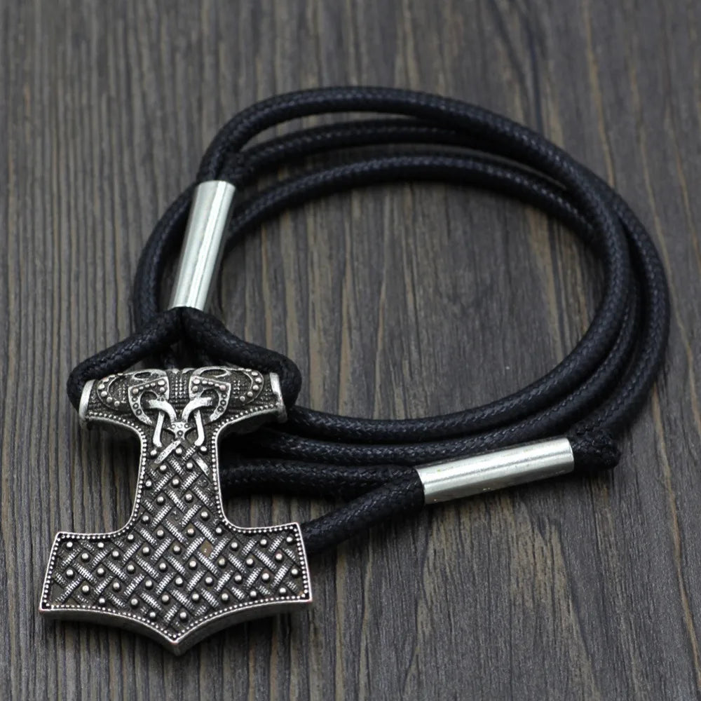 Leder verstellbar Wikinger Odin Rabe Thors Mjolnir Hammer Wikinger Amulett Hammer skandinavisches nordisches Armband für Herrenschmuck