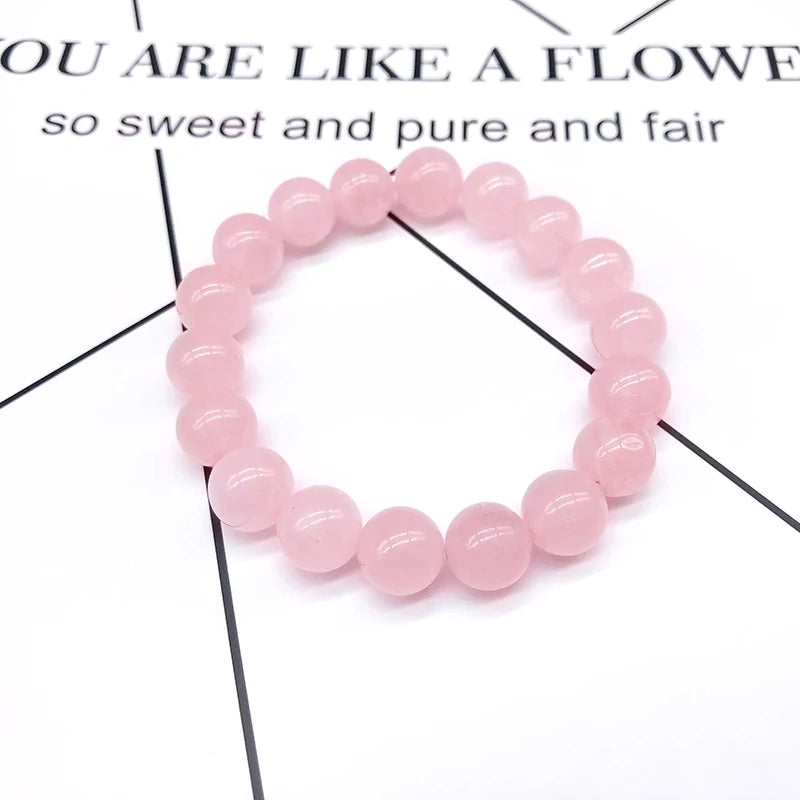 Großhandel Rosa Rose Pulver Kristall Quarz Naturstein Streche Armband Elastische Schnur Pulserase Schmuck Perlen Liebhaber Frau Geschenk