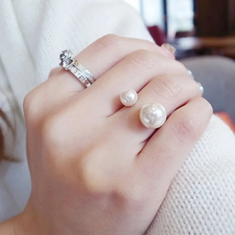 Klassische Simulierte Perlen Ringe Für Frauen Hochzeit & Verlobung Schmuck Einstellbare Anillos Finger Ring