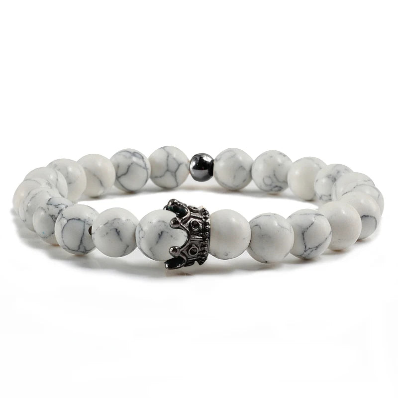Charme Naturstein Schmuck Perlen Armbänder Paar Schwarze Krone Armband Männer mit Kupfer Perlen Armreif Frauen pulsera dorada
