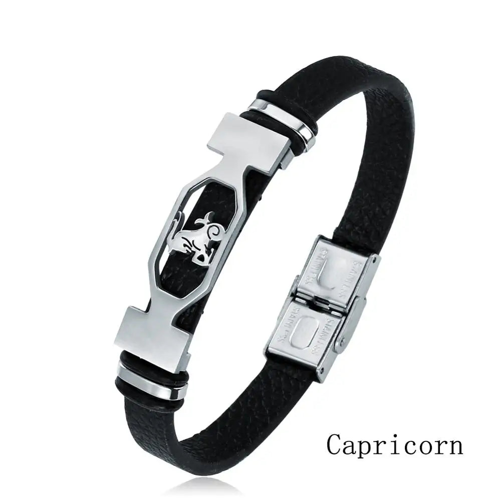 12-Sternbild-Edelstahlarmband für Herren und Damen, Sternzeichen-Armband, schwarz