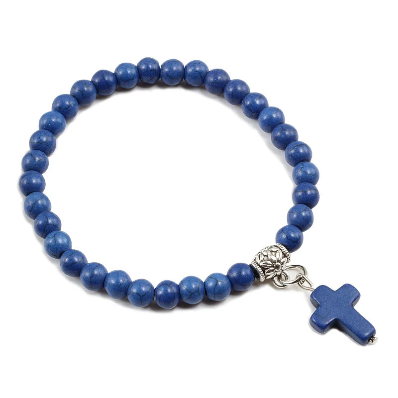 Gebetsarmband, 6 mm, Onyx, Natursteinperlen, Religion, Jesus, Kreuz, Anhänger, Armbänder, Armreifen für Männer und Frauen, Yoga, Freundschaftsschmuck