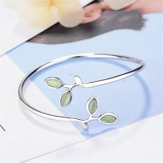 Neue schöne Spross exquisite koreanische Stil Mode Sterling Silber Schmuck Armbänder literarische Blätter Kristall Armreifen sl028
