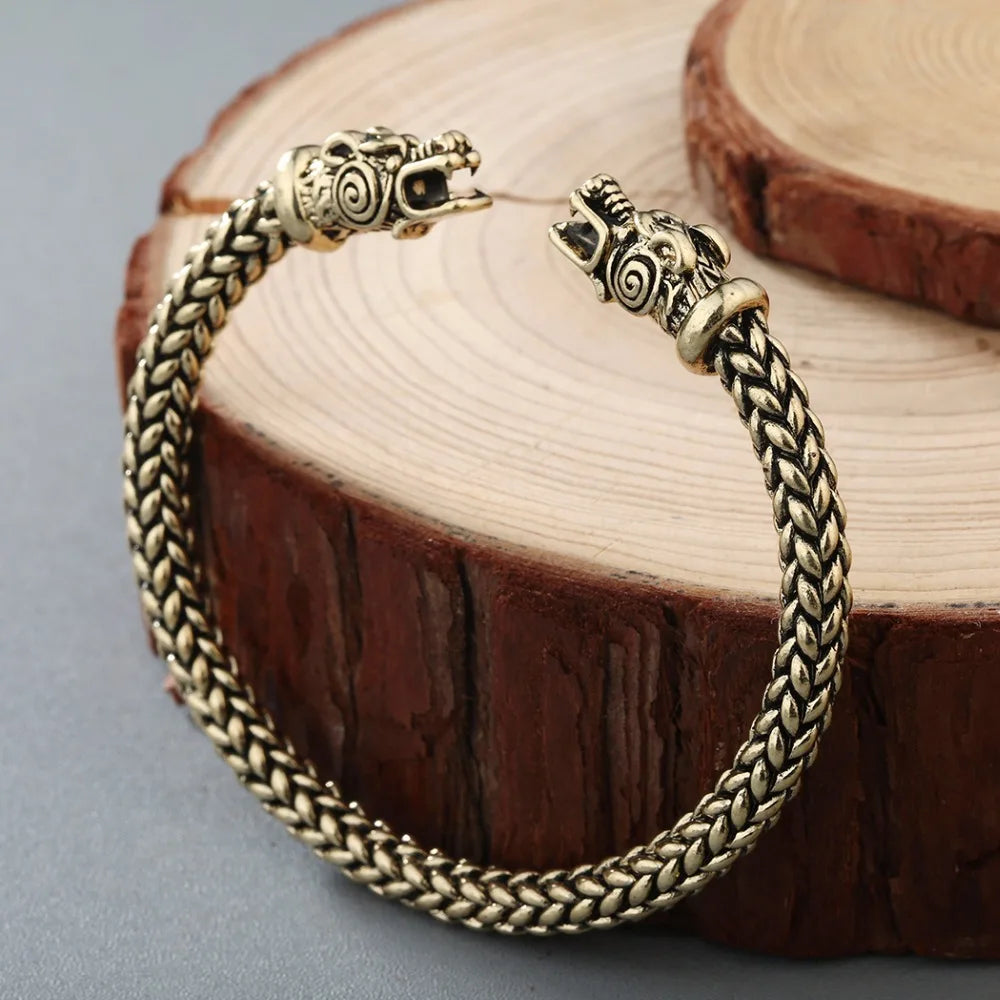 Kinitial Männer Nordic Viking Drachen Armreif Antike Schmuck Silber Farbe Bronze Offene Manschette Armband Skandinavischen Kostüm Zubehör