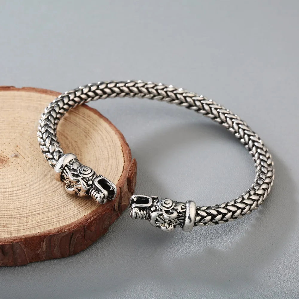 Kinitial Männer Nordic Viking Drachen Armreif Antike Schmuck Silber Farbe Bronze Offene Manschette Armband Skandinavischen Kostüm Zubehör