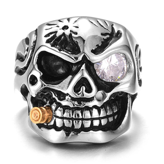 ZRM Mode Gold Rauchen Rohr Biker männer Ringe Rock Punk Schädel Ring Klar Rot Zirkon Auge Überzug Ringe Schmuck für Männer