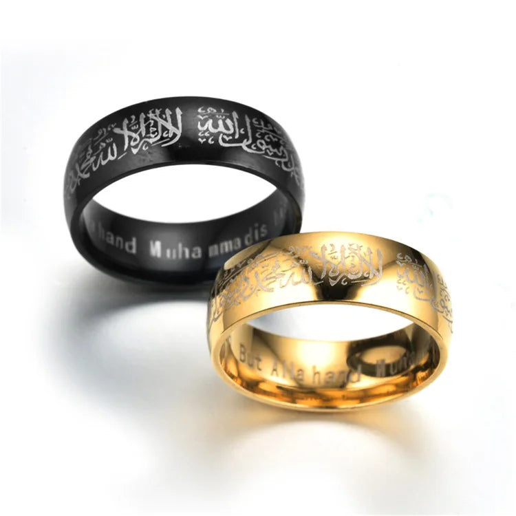 Heißer Muslim Allah Shahada Schwarz/Gold Ringe Für Frauen Männer Schmuck Islam Arabisch Gott Messager Muhammad Gott Koran Nahen östlichen Ring