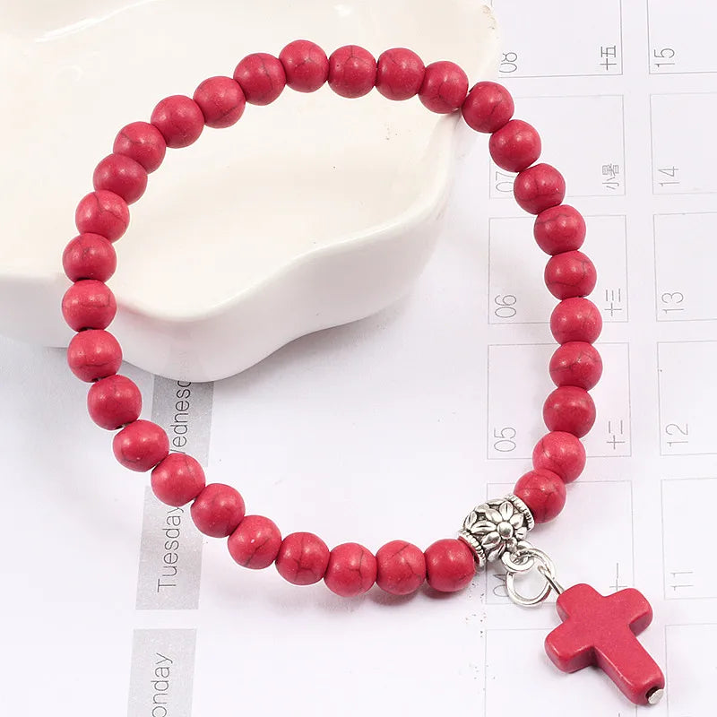 Gebetsarmband, 6 mm, Onyx, Natursteinperlen, Religion, Jesus, Kreuz, Anhänger, Armbänder, Armreifen für Männer und Frauen, Yoga, Freundschaftsschmuck