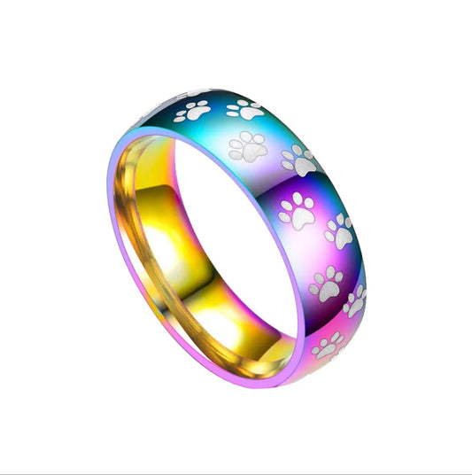 Mode Niedlichen Hund Katze Pfote Ringe Schmuck Edelstahl Ehering Regenbogen Paar Ring für Frauen Breite 8mm