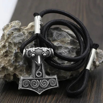 Leder verstellbar Wikinger Odin Rabe Thors Mjolnir Hammer Wikinger Amulett Hammer skandinavisches nordisches Armband für Herrenschmuck