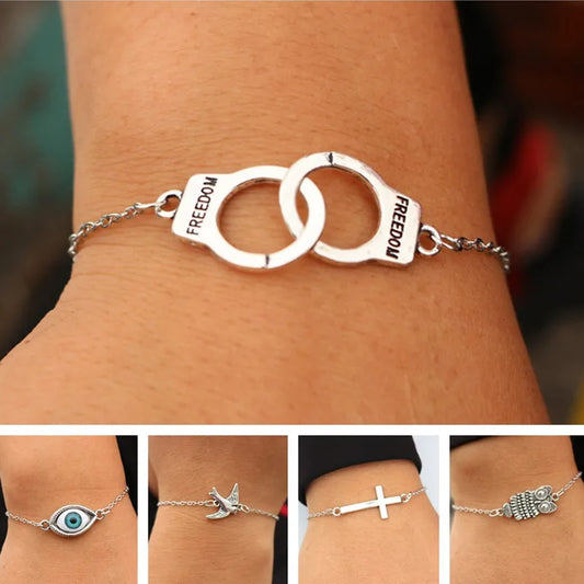 Charm-Armbänder für Männer und Frauen, Retro-Schmuck, Gliederkette, Armreif, Kreuz, Herz, Handschellen, Liebe, Frieden, Auge, Valentinstagsgeschenk