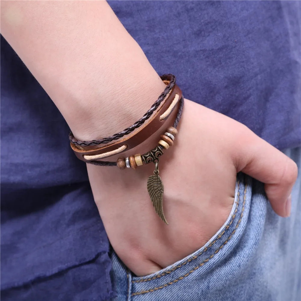 Leder Armbänder für Frauen Männer Schmuck Handgemachte Flügel Charme pulseira masculina pulseira feminina bileklik armband männer femme neue