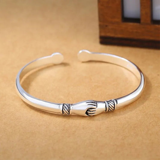 Neue Retro weibliche 925 Sterling Silber Schmuck Armbänder öffnen Handshake kreative Freundschaft Armreifen sl004