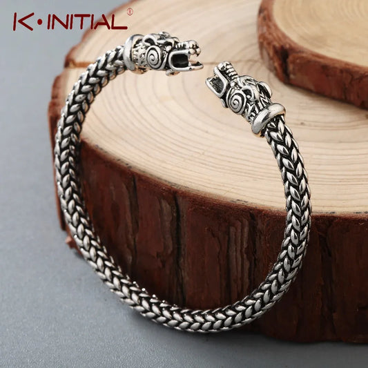 Kinitial Männer Nordic Viking Drachen Armreif Antike Schmuck Silber Farbe Bronze Offene Manschette Armband Skandinavischen Kostüm Zubehör