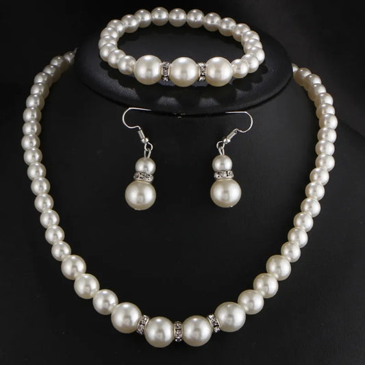 N308 Hochzeit Engagement Frauen Simulierte Perlen Schmuck Set Halskette/Ohrringe/Armbänder Mode Schmuck Für Dame Party Geschenk
